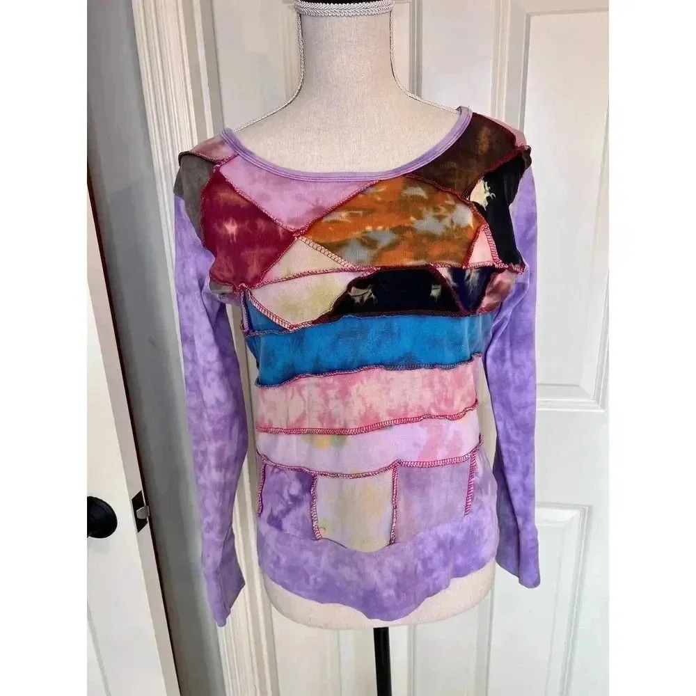 Vintage MCM Shop therapy purple patch‎ work long sleeve shirt size small medium